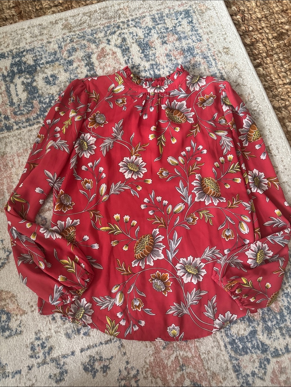 LOFT Pink Floral Long-Sleeve Blouse